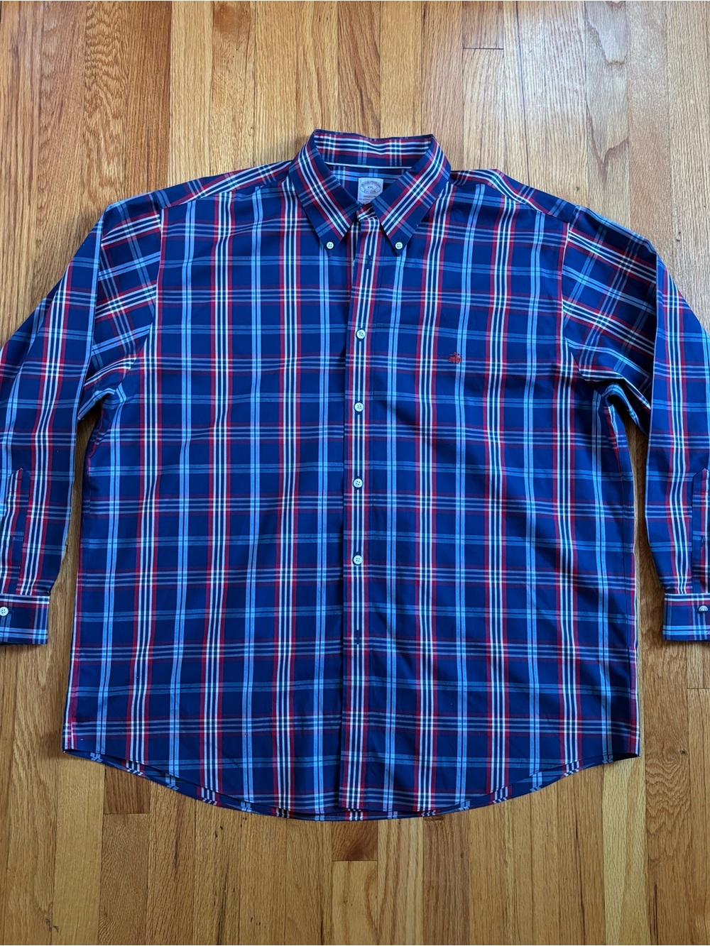 Brooks Brothers Navy Plaid Button-Down Shirt with Red XXL